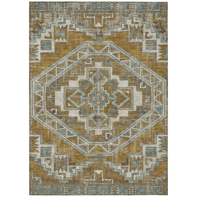 Southwestern area rug, 10x14, centered medallion with diamond border in gold and blue