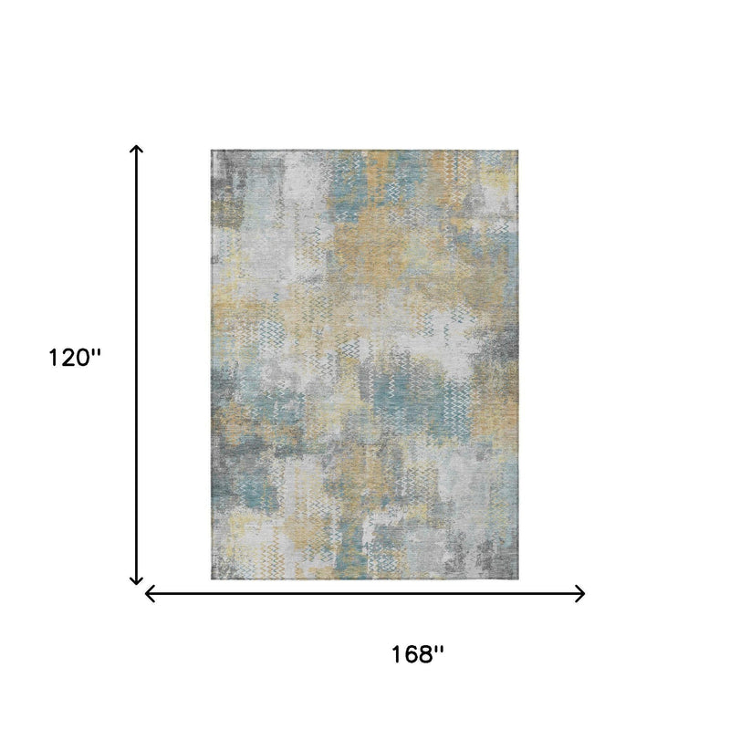 Rectangular silver, gray, blue, and yellow abstract area rug