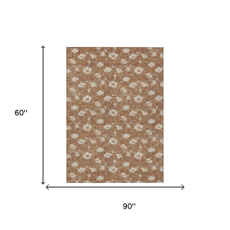 5 x 8 ft rust and orange floral area rug, rectangular size diagram