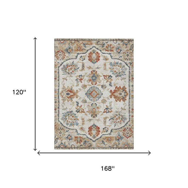 Ivory floral medallion area rug dimensions: 168 in wide x 120 in long