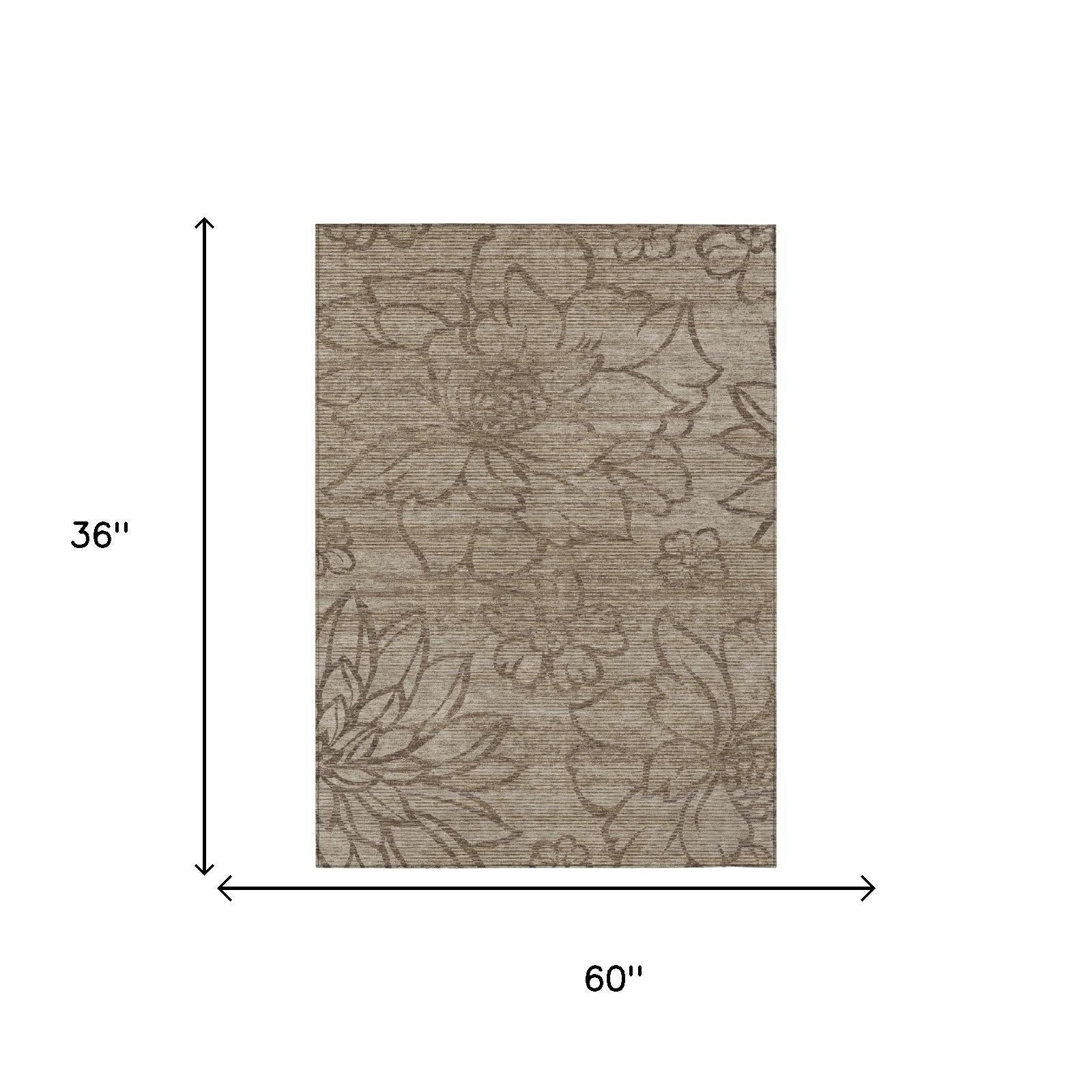 Beige and brown floral area rug, 3 ft x 5 ft rectangle