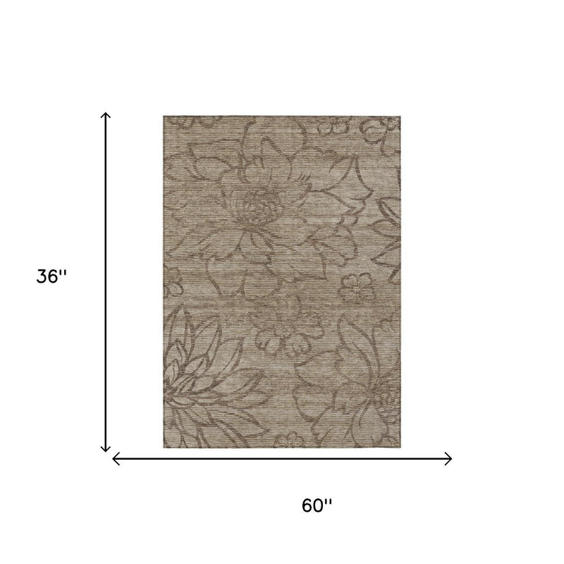 Beige and brown floral area rug, 3 ft x 5 ft rectangle