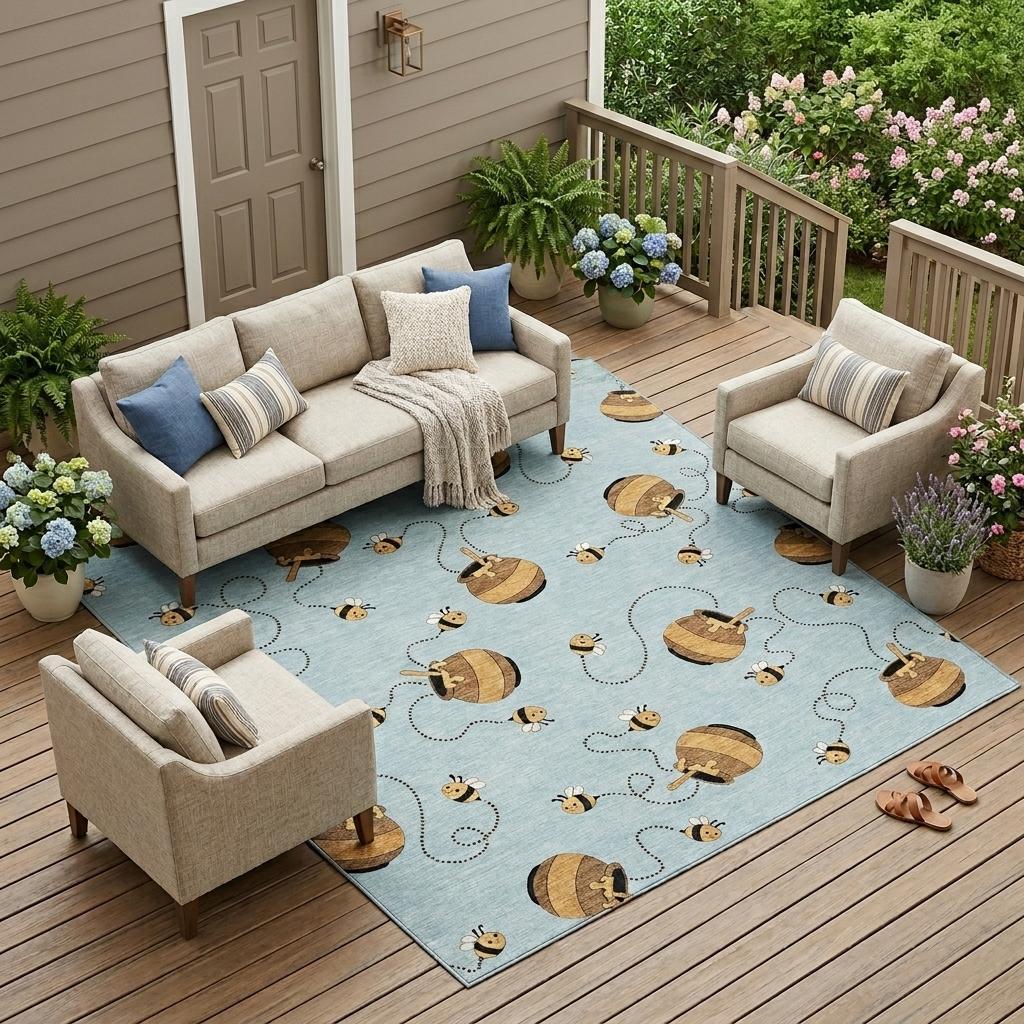 10' X 14' Sky Blue And Beige Geometric Washable Indoor Outdoor Area Rug - Sports & Outdoor