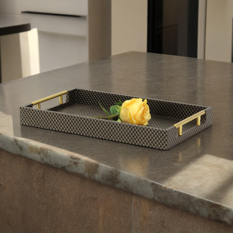 16" Black And Gold Geometric Print Handmade Serving Tray - Kitchen & Dining