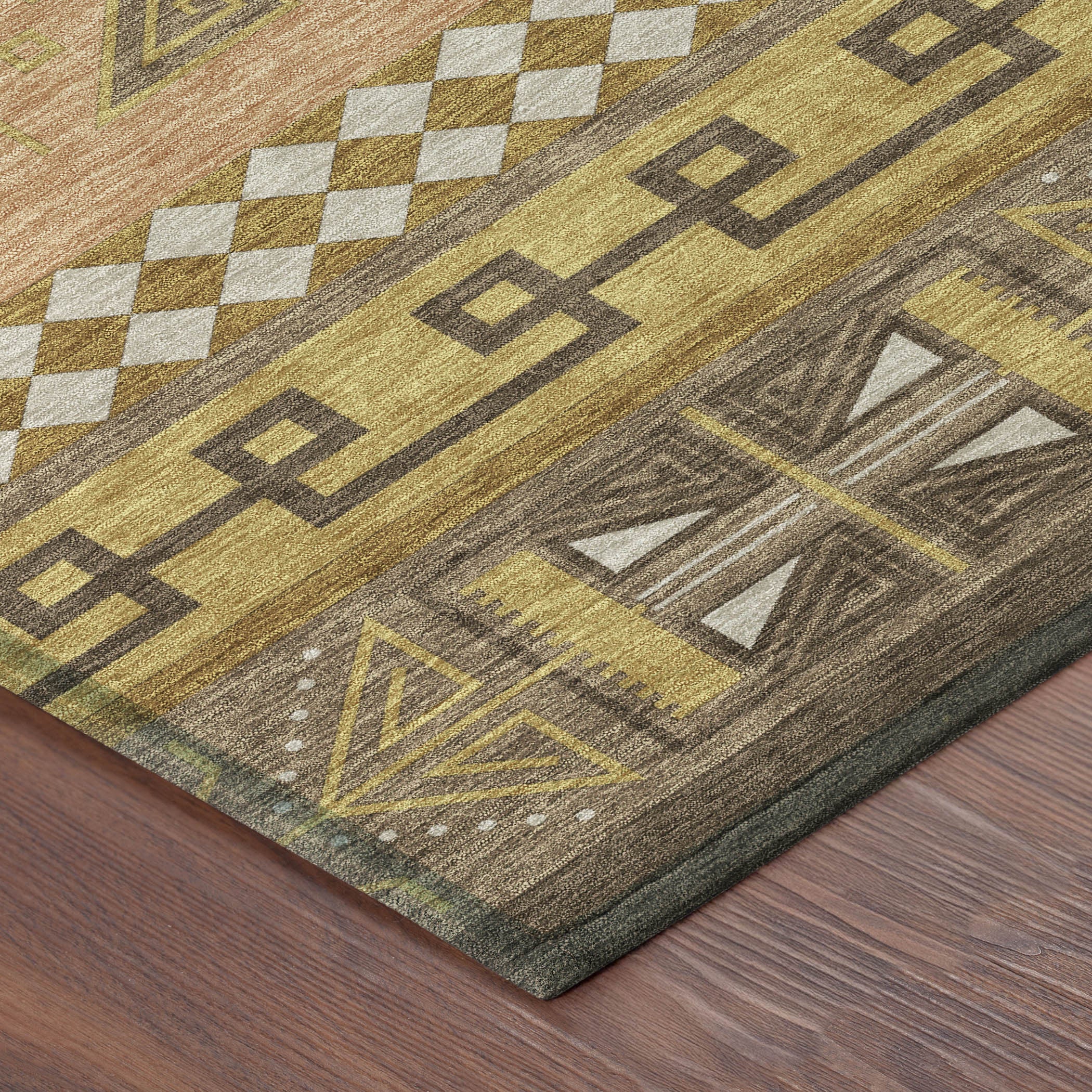 3' X 5' Chocolate And Olive Green Tribal Washable Indoor Outdoor Area Rug - Sports & Outdoor