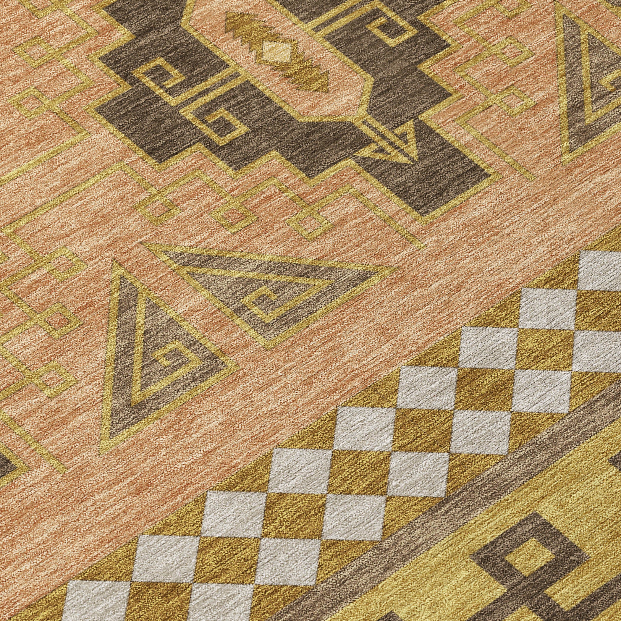 3' X 5' Chocolate And Olive Green Tribal Washable Indoor Outdoor Area Rug - Sports & Outdoor