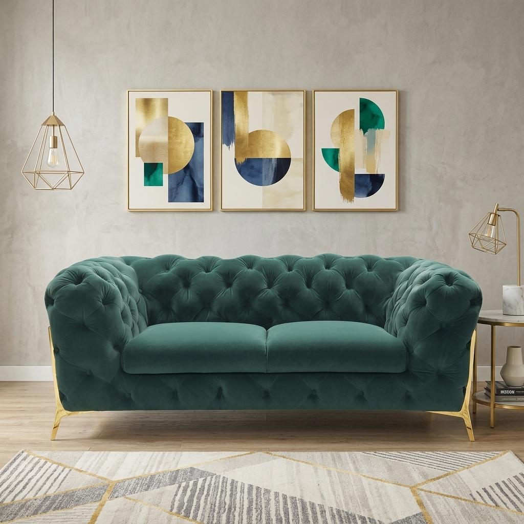74" Emerald And Gold Velvet Loveseat - Living Room