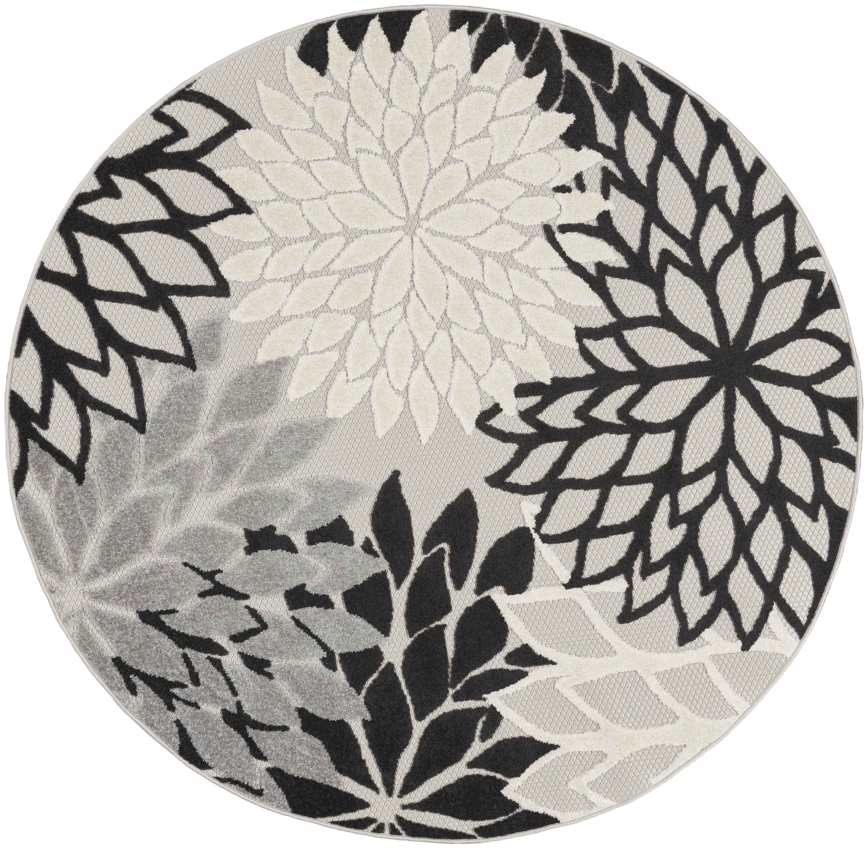5' Black And White Round Indoor Outdoor Area Rug - Outdoor
