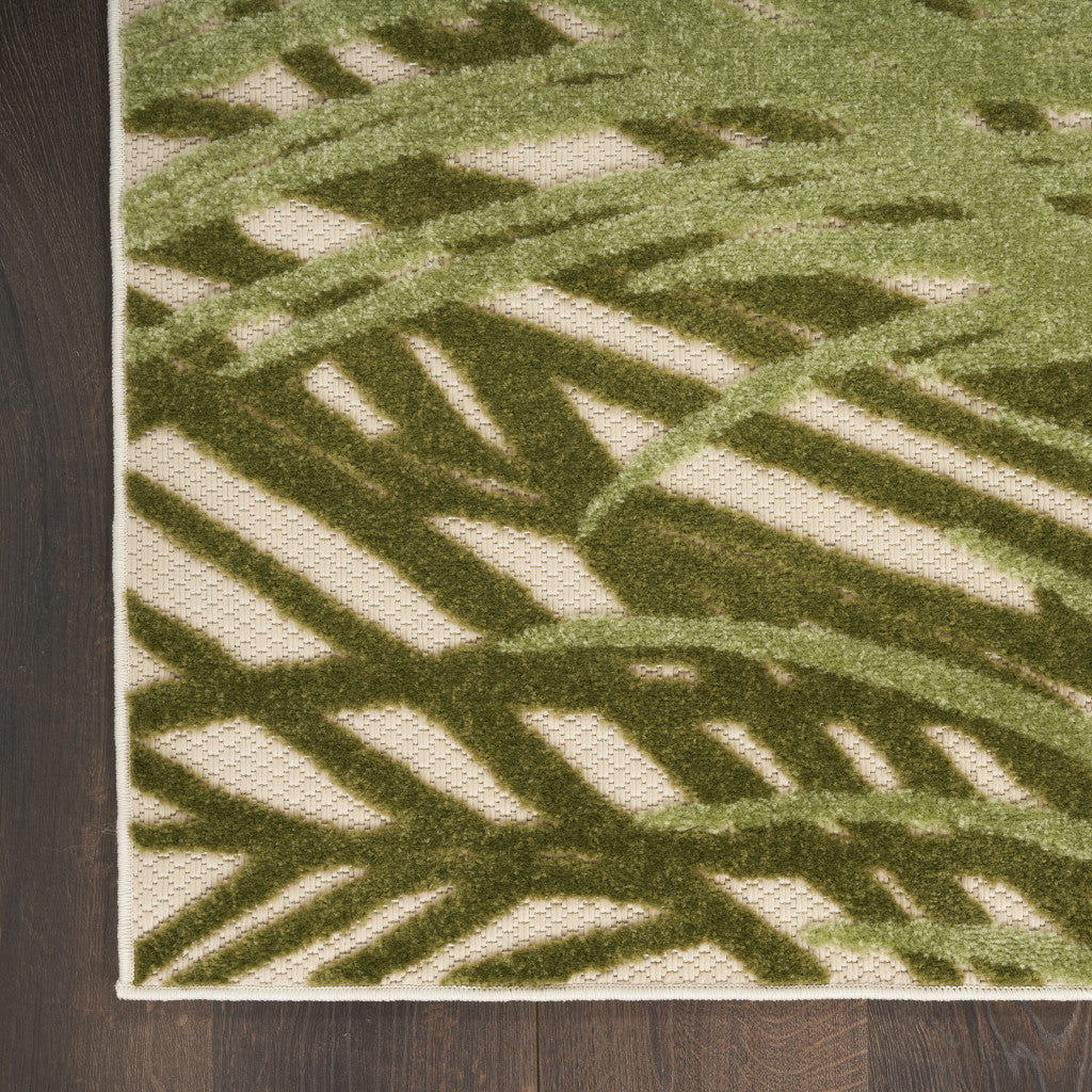 6' X 9' Ivory And Green Palm Leaf Indoor Outdoor Area Rug - Outdoor