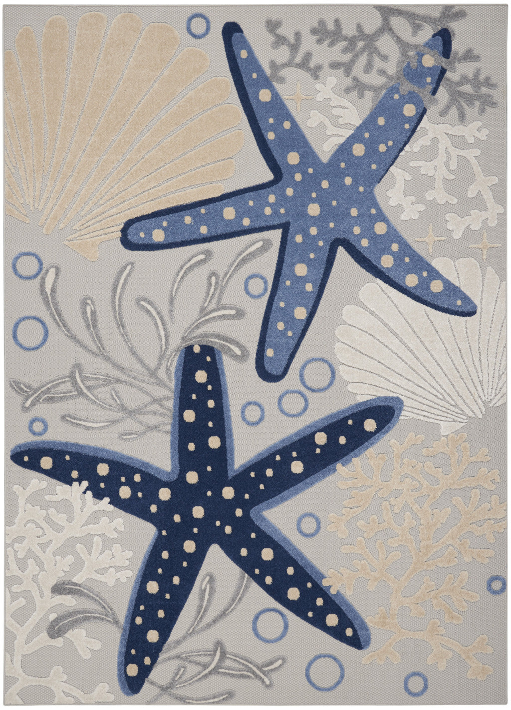 10' X 13' Blue And Gray Starfish Indoor Outdoor Area Rug - Outdoor