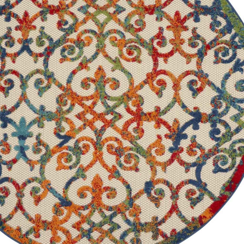 5' Ivory And Blue Round Indoor Outdoor Area Rug