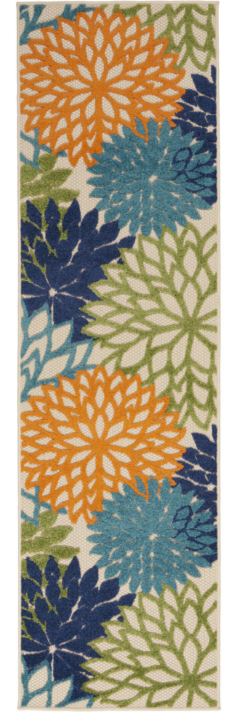 8' Ivory And Blue Indoor Outdoor Area Rug - Outdoor