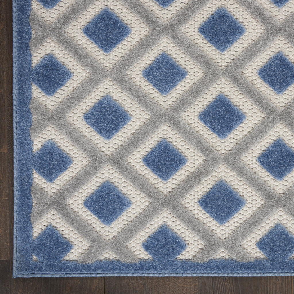 6' Blue And Gray Indoor Outdoor Runner Rug - Outdoor
