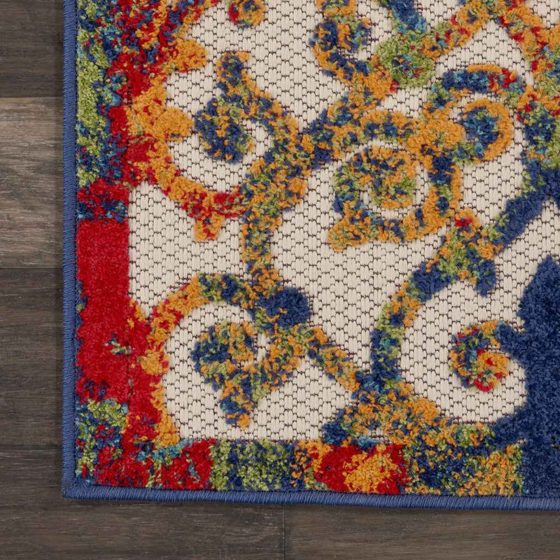 6' Ivory And Blue Indoor Outdoor Area Rug