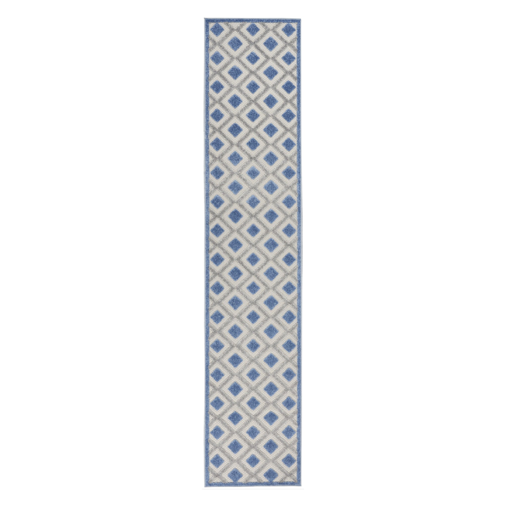 12' Blue And Gray Indoor Outdoor Runner Rug - Outdoor