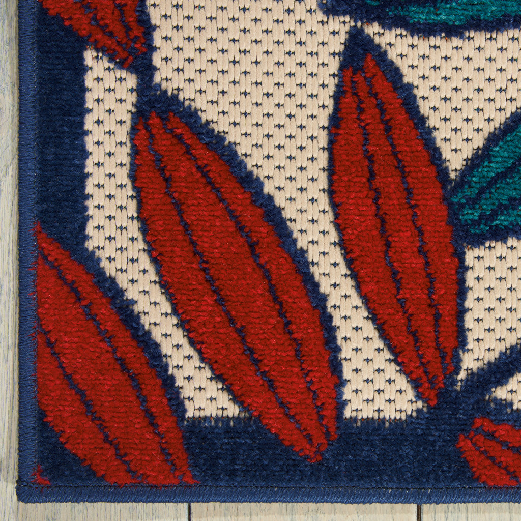 10' X 13' Blue And Beige Indoor Outdoor Area Rug - Outdoor
