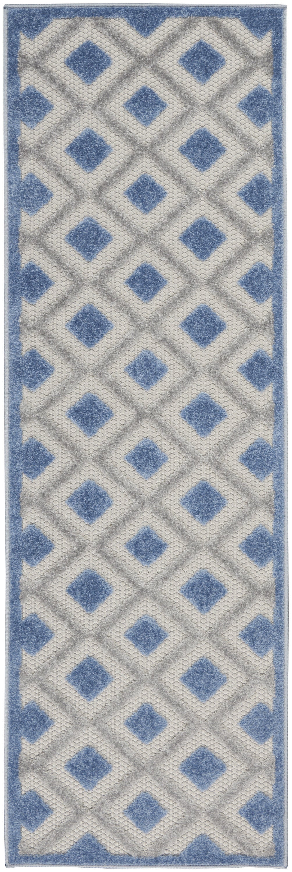 8' Blue And Gray Indoor Outdoor Runner Rug - Outdoor