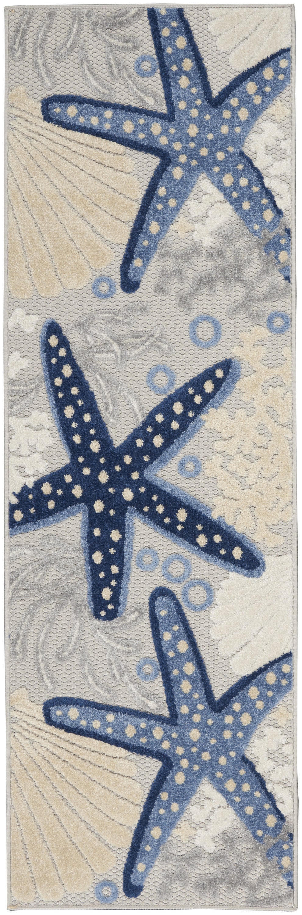 6' Blue And Gray Indoor Outdoor Runner Rug - Outdoor