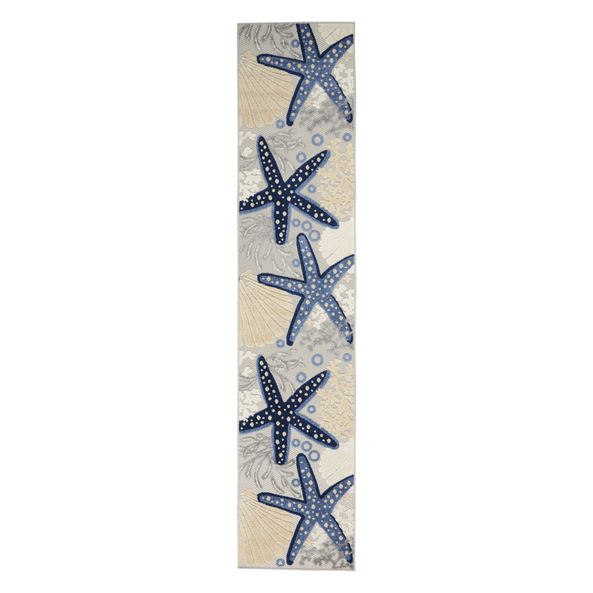 12' Blue And Gray Nautical Indoor Outdoor Runner Rug - Outdoor