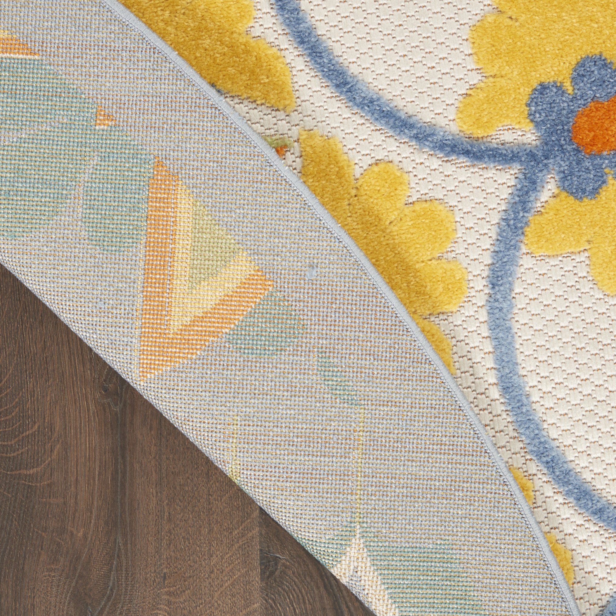 8' X 8' Blue And Yellow Round Indoor Outdoor Area Rug - Outdoor