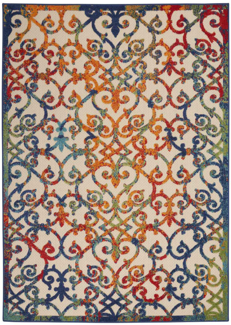 4' X 6' Ivory And Blue Indoor Outdoor Area Rug