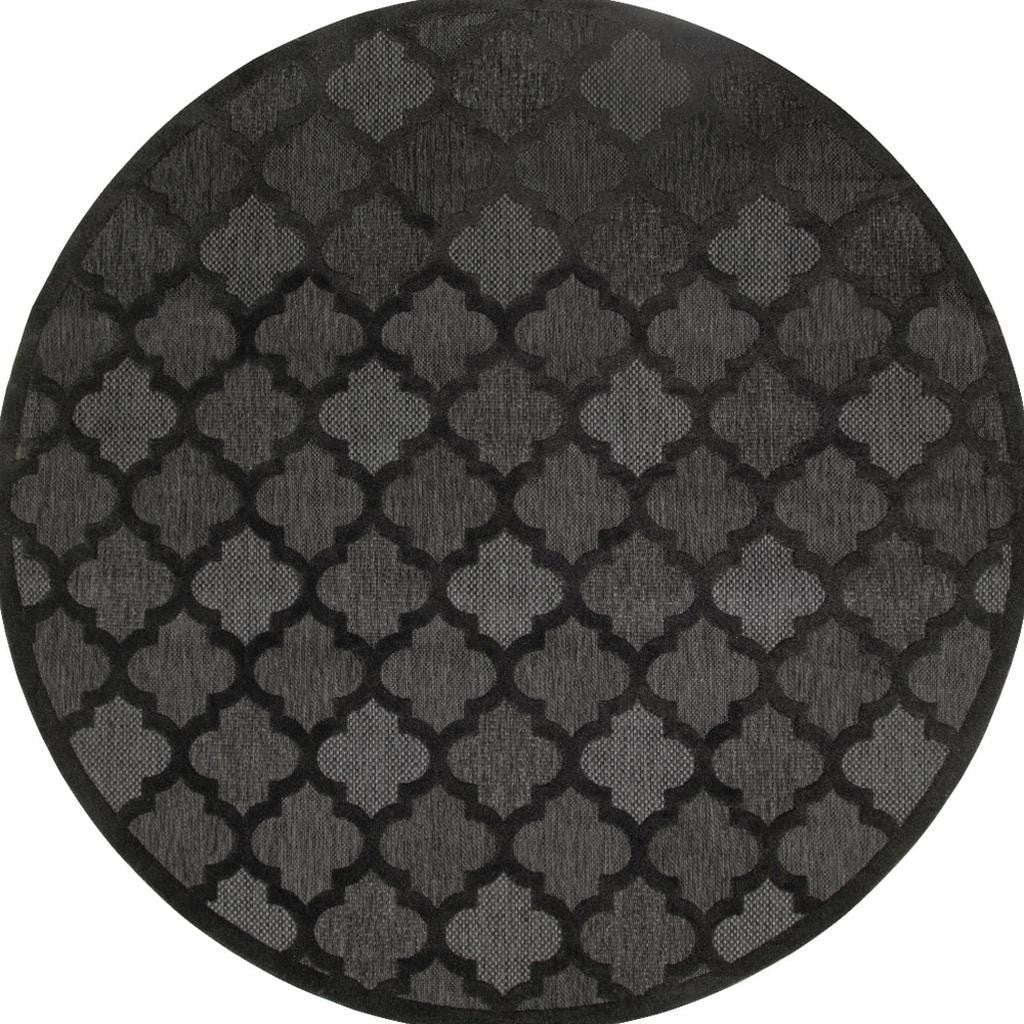 8' Charcoal And Black Round Trellis Indoor Outdoor Area Rug - Sports & Outdoor