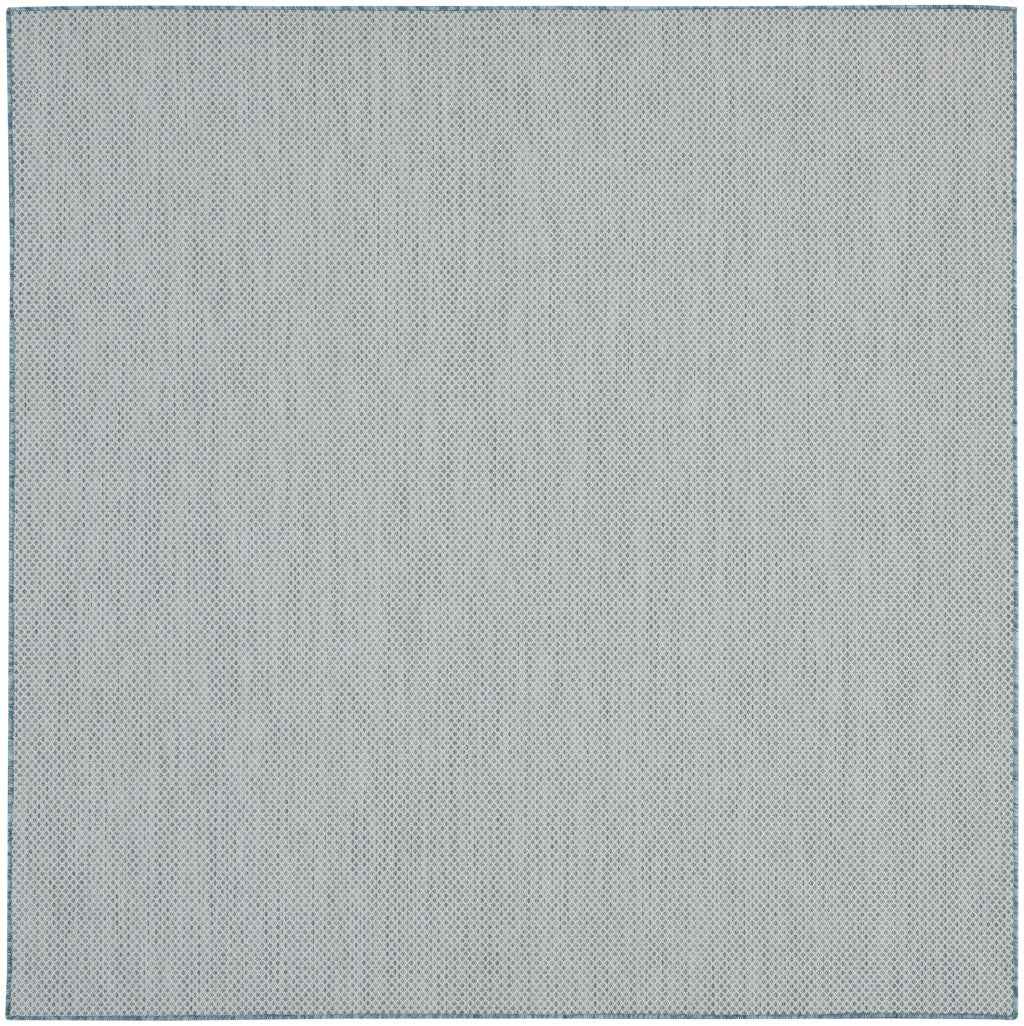 8' Aqua And Ivory Square Indoor Outdoor Area Rug