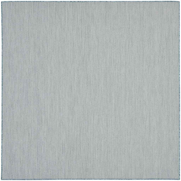 8' Aqua And Ivory Square Indoor Outdoor Area Rug