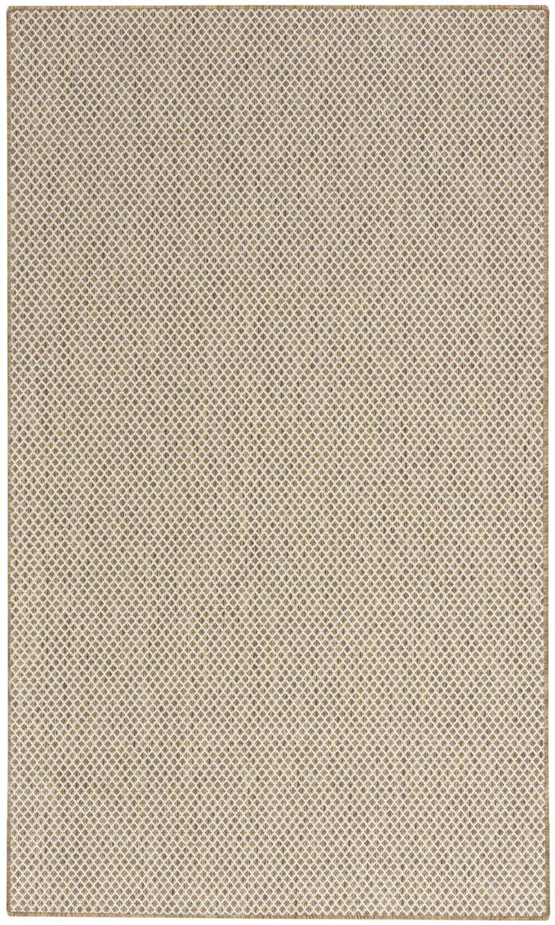 Natural and ivory geometric indoor/outdoor area rug with diamond lattice design