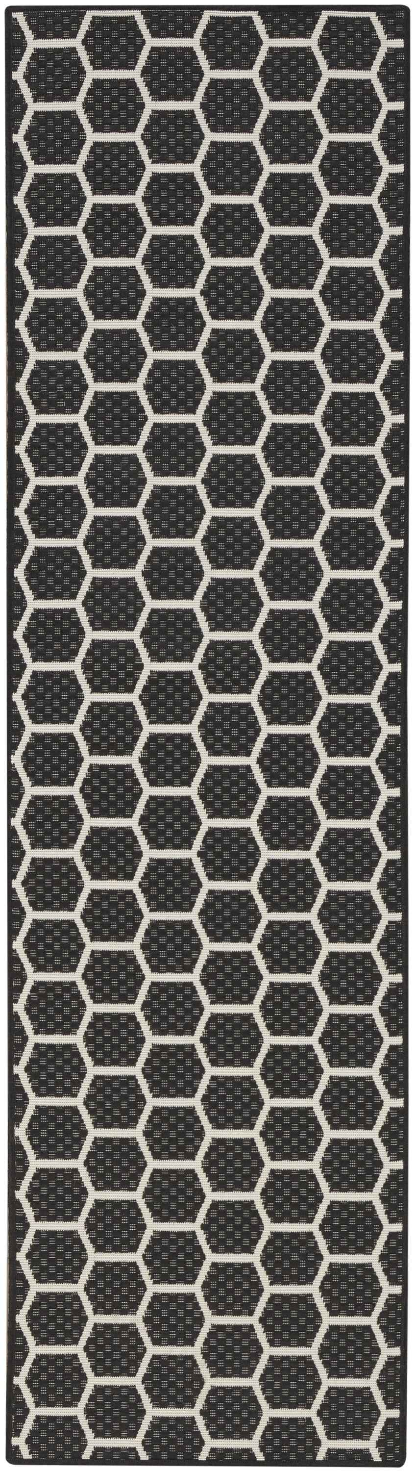 6' Black And Ivory Geometric Indoor Outdoor Area Rug