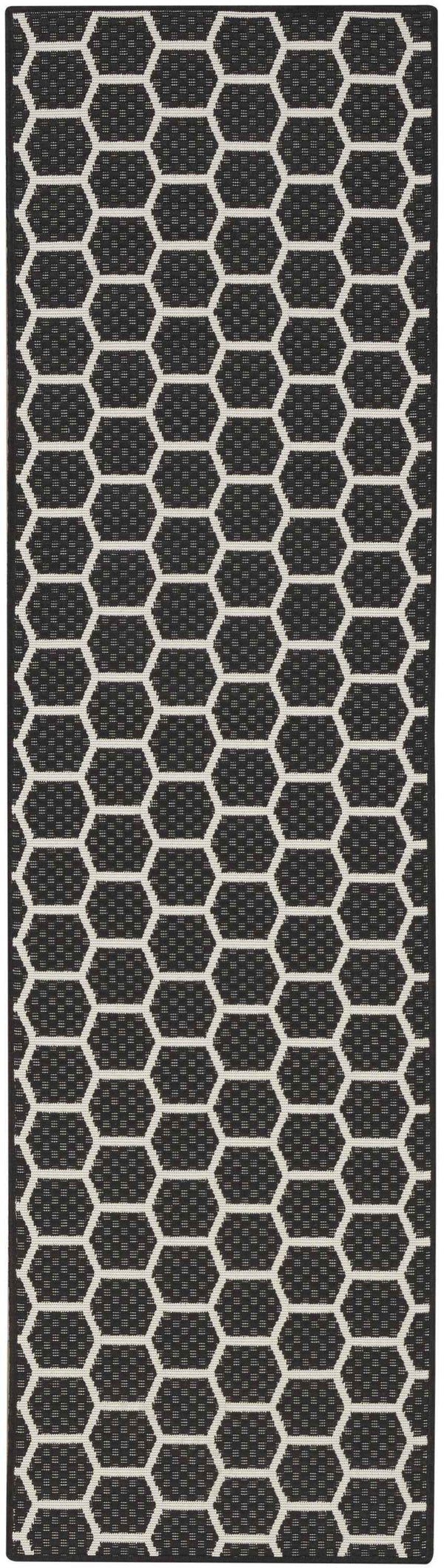 6' Black And Ivory Geometric Indoor Outdoor Area Rug