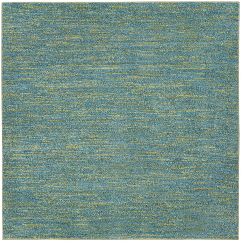 7' Blue And Green Square Indoor Outdoor Area Rug - Outdoor