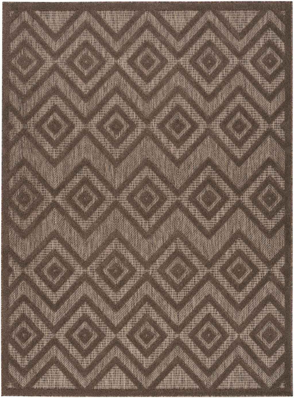4' X 6' Dark Brown And Light Brown Geometric Indoor Outdoor Area Rug