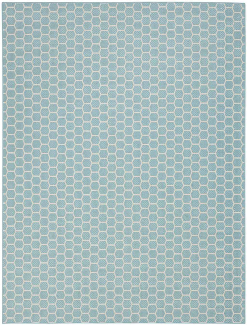 10' X 14' Aqua And Ivory Geometric Indoor Outdoor Area Rug