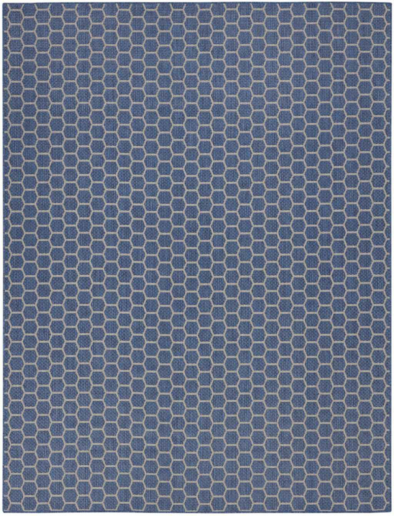 9' X 12' Blue And Beige Geometric Indoor Outdoor Area Rug