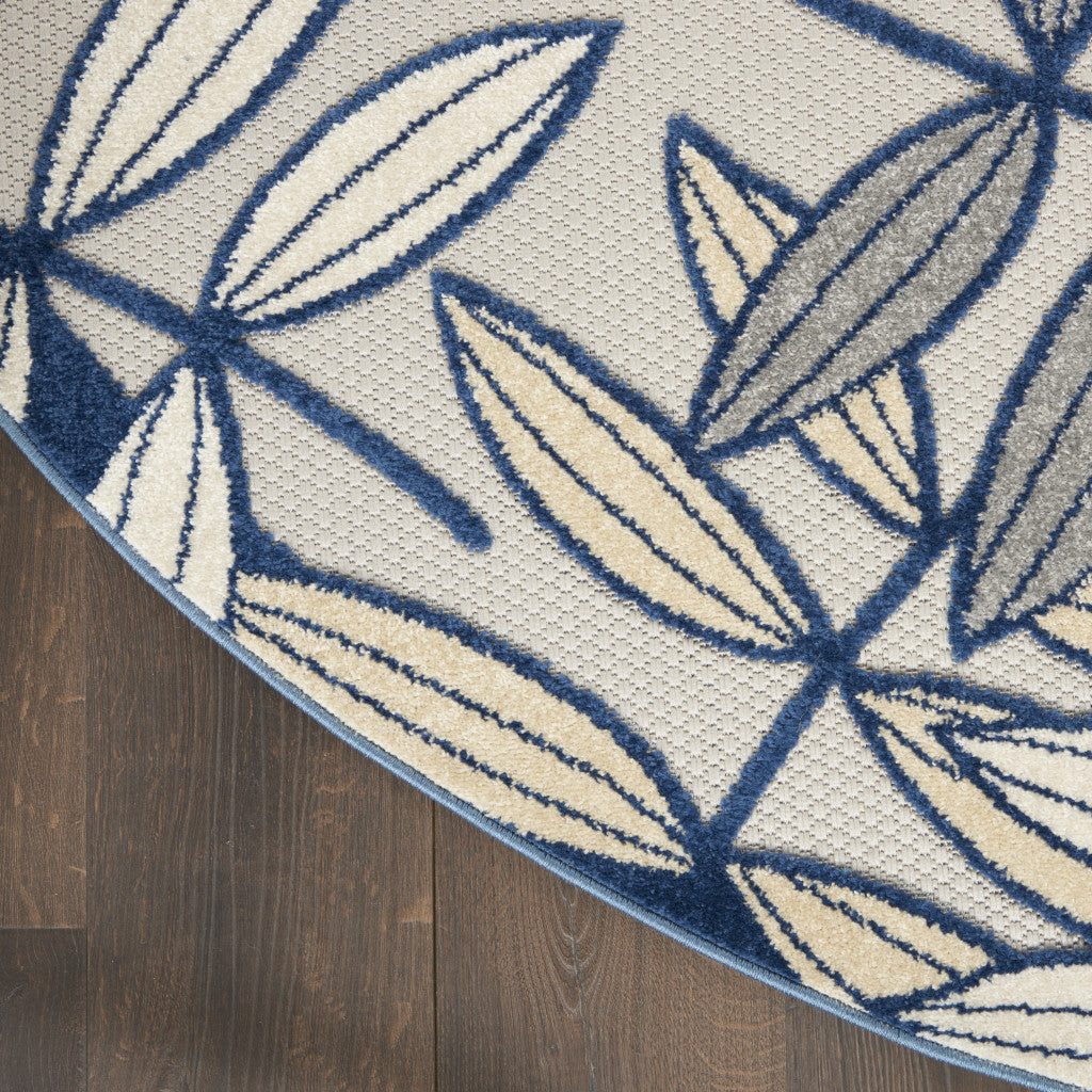 8' X 8' Ivory And Blue Round Indoor Outdoor Area Rug - Outdoor
