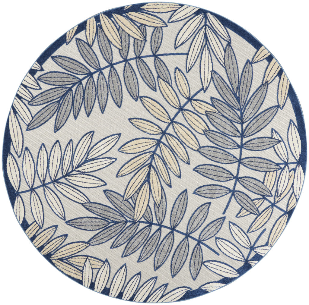8' X 8' Ivory And Blue Round Indoor Outdoor Area Rug - Outdoor