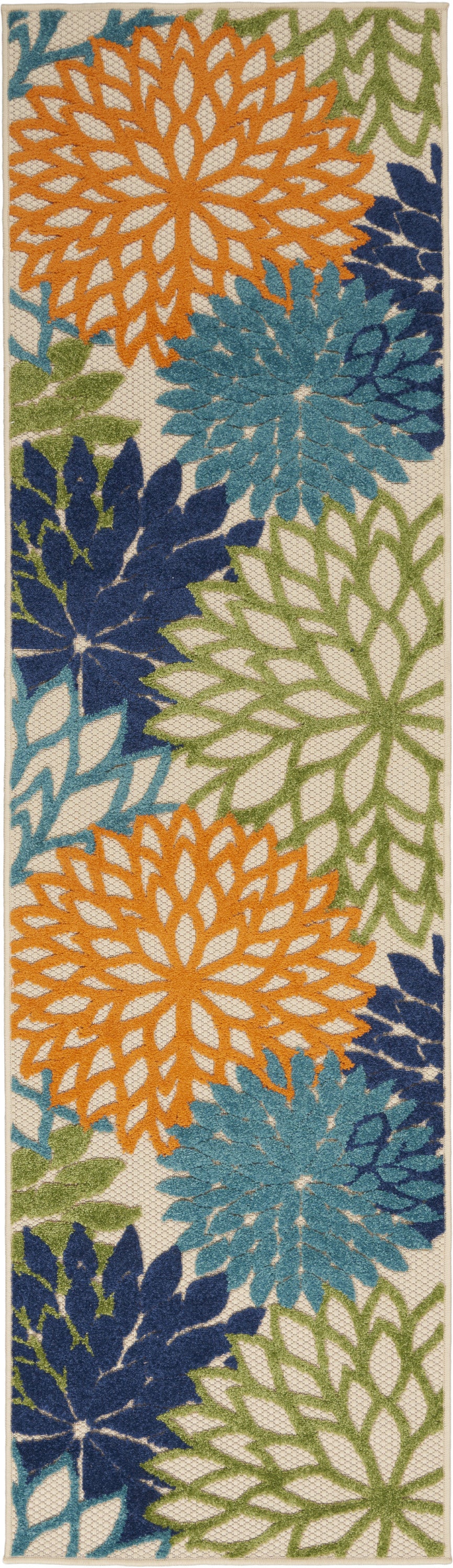 10' Ivory And Blue Indoor Outdoor Area Rug - Outdoor