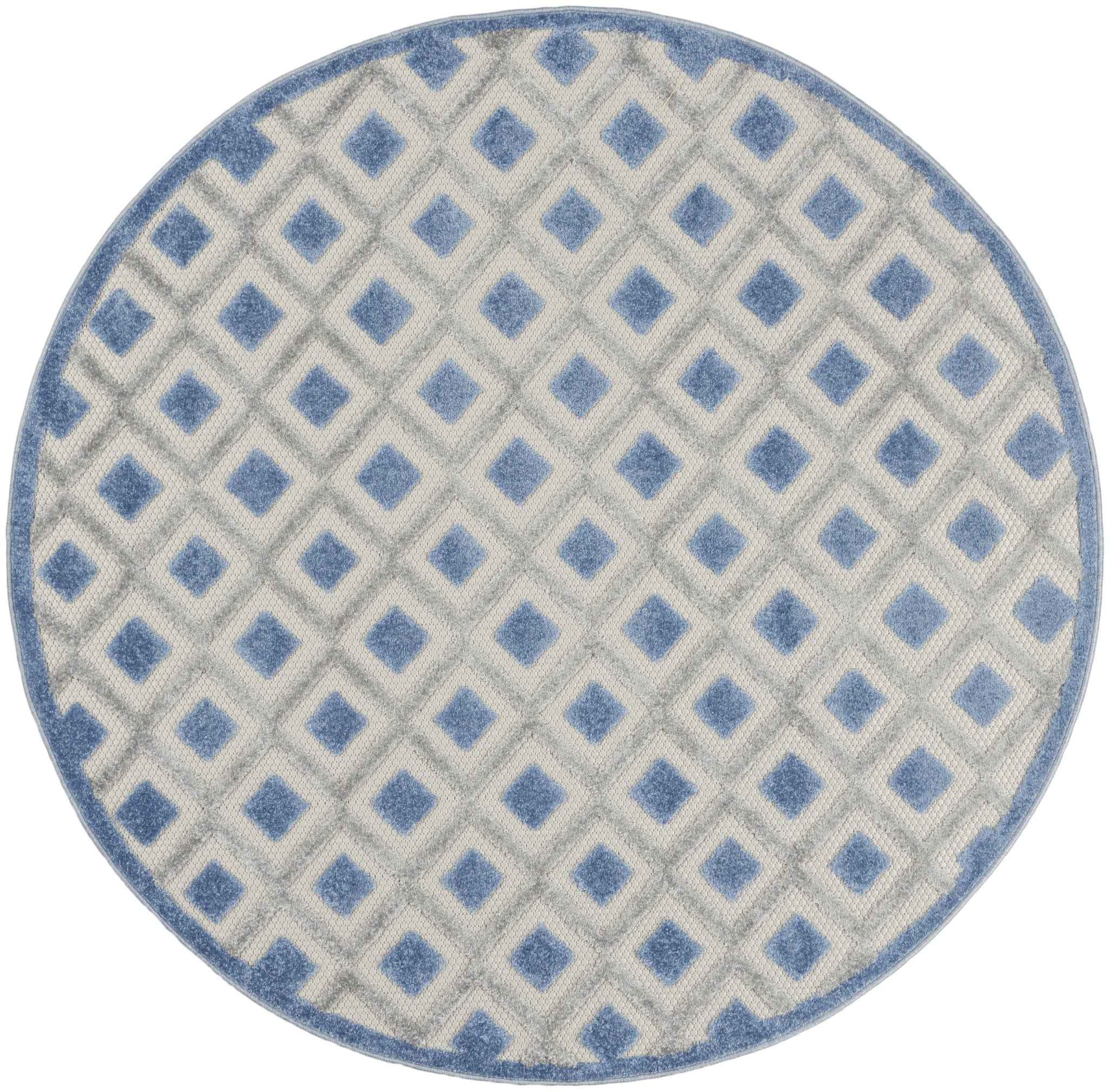 4' Blue And Gray Round Indoor Outdoor Area Rug