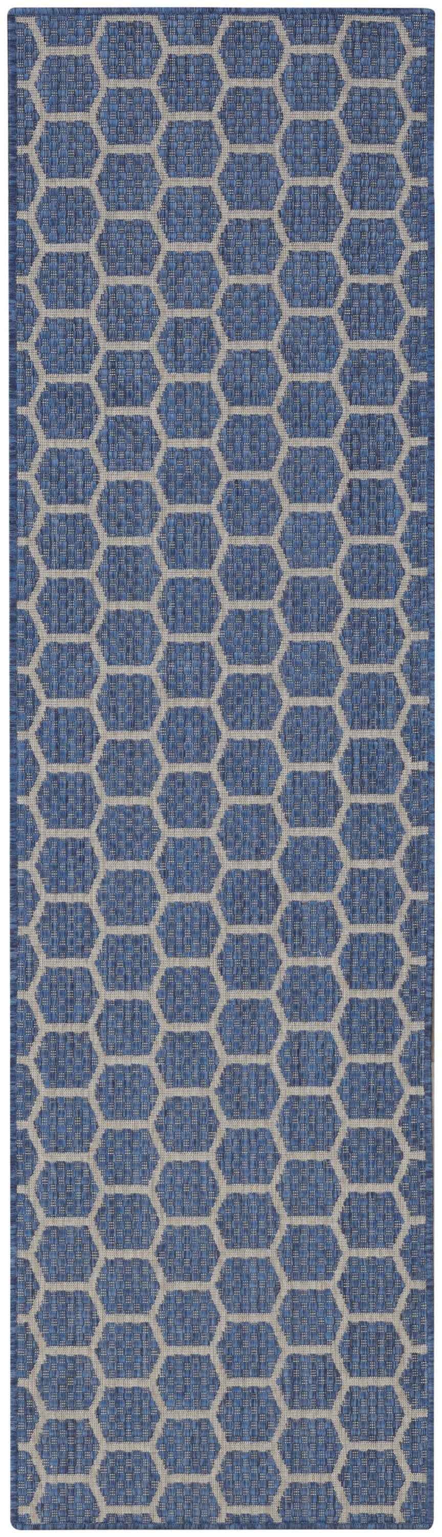 6' Blue And Ivory Geometric Indoor Outdoor Area Rug
