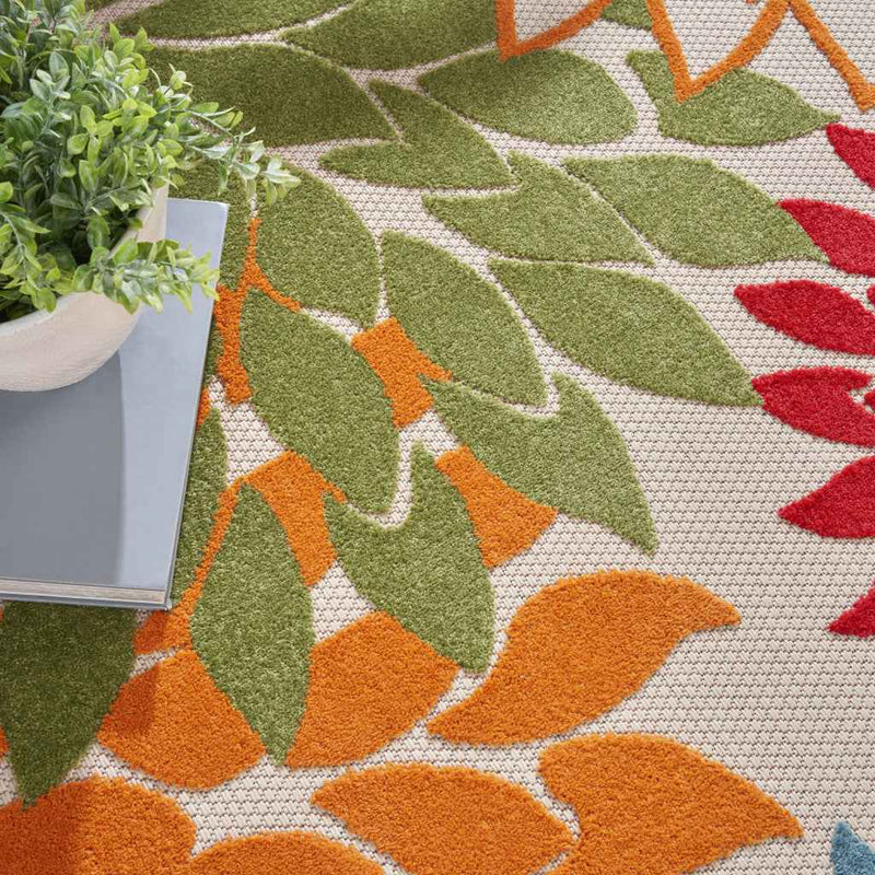 10' Green Orange And Red Round Indoor Outdoor Area Rug