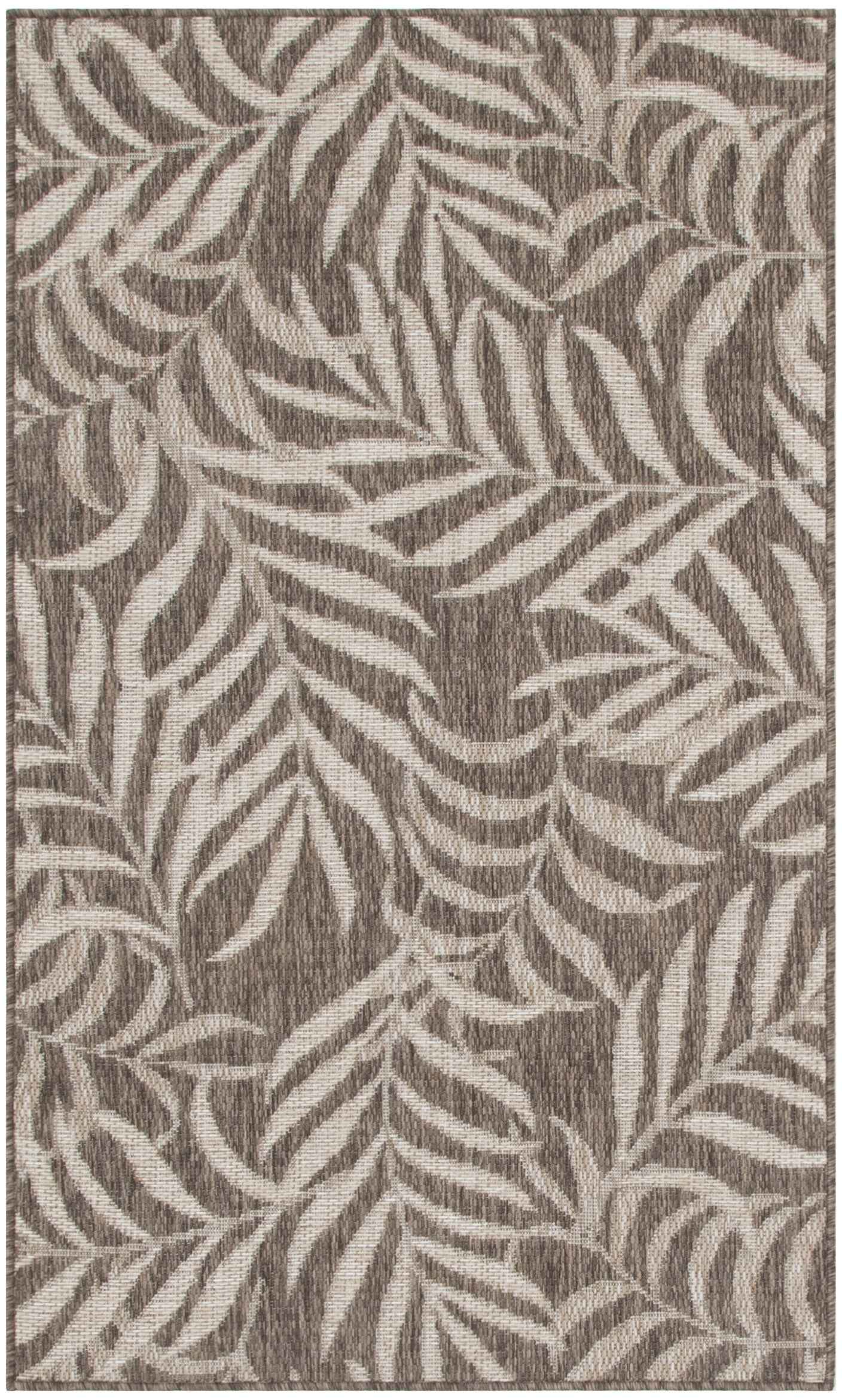 3' X 5' Brown And Ivory Palm Leaf Indoor Outdoor Area Rug