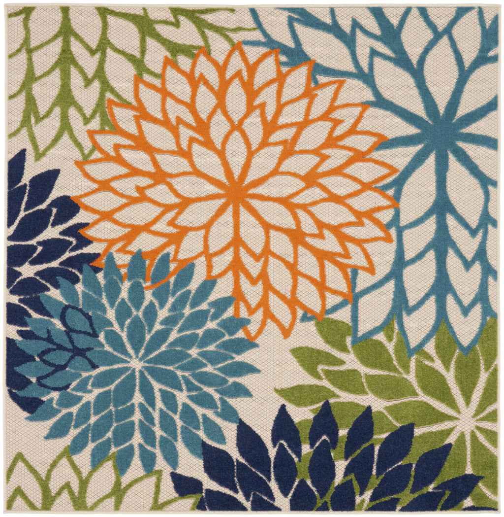 5' Blue And Green Square Indoor Outdoor Area Rug