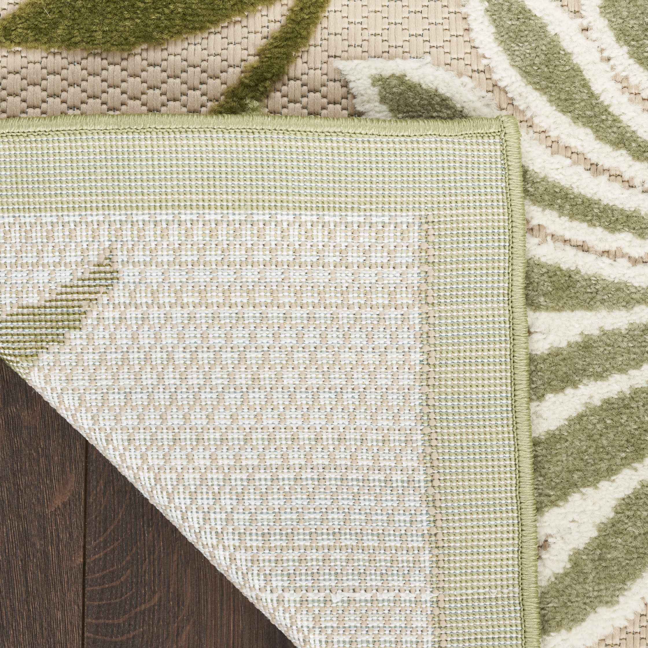 6' Ivory And Green Floral Indoor Outdoor Runner Rug