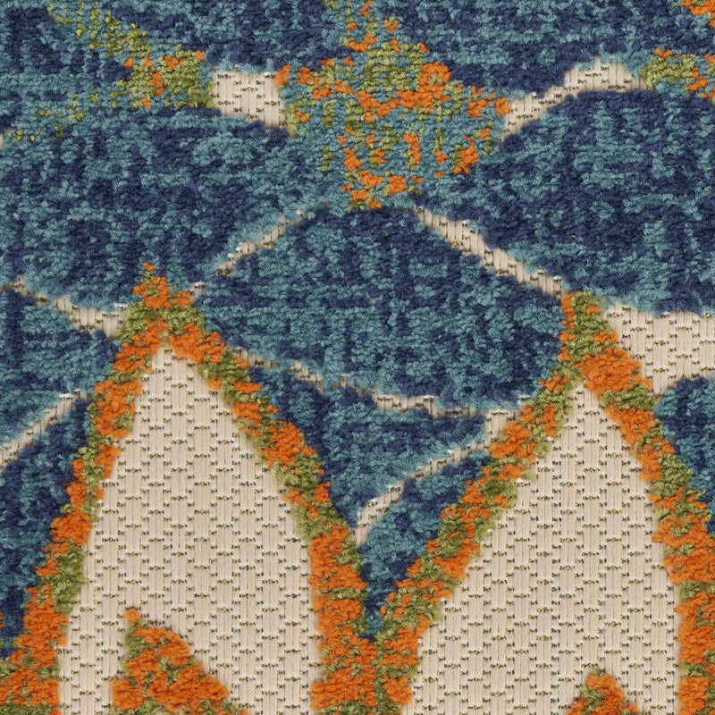 6' Blue Green And Orange Floral Indoor Outdoor Runner Rug