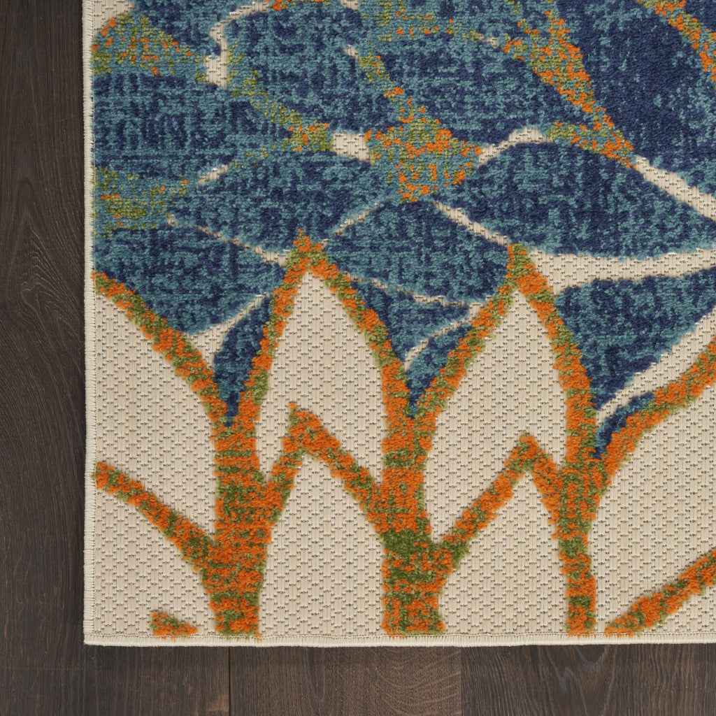 6' Blue Green And Orange Floral Indoor Outdoor Runner Rug