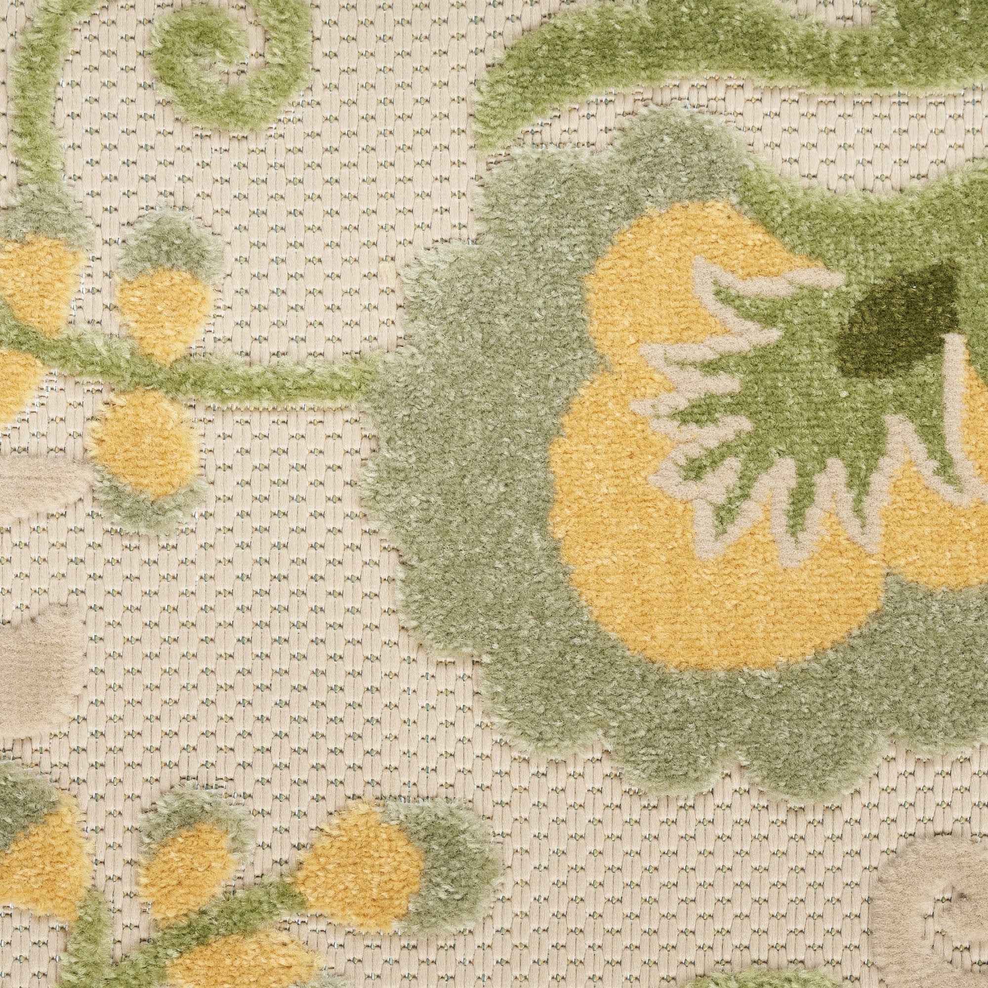 6' Ivory And Green Floral Indoor Outdoor Runner Rug