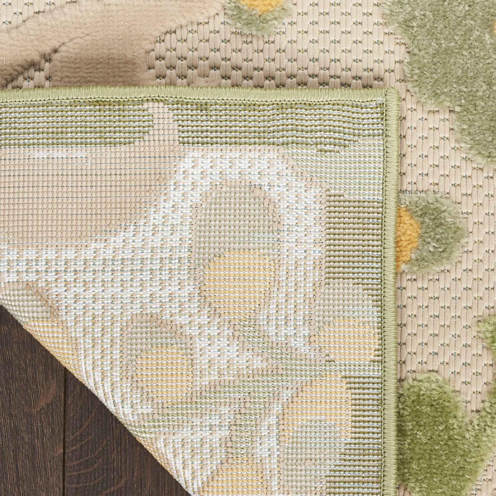 6' Ivory And Green Floral Indoor Outdoor Runner Rug