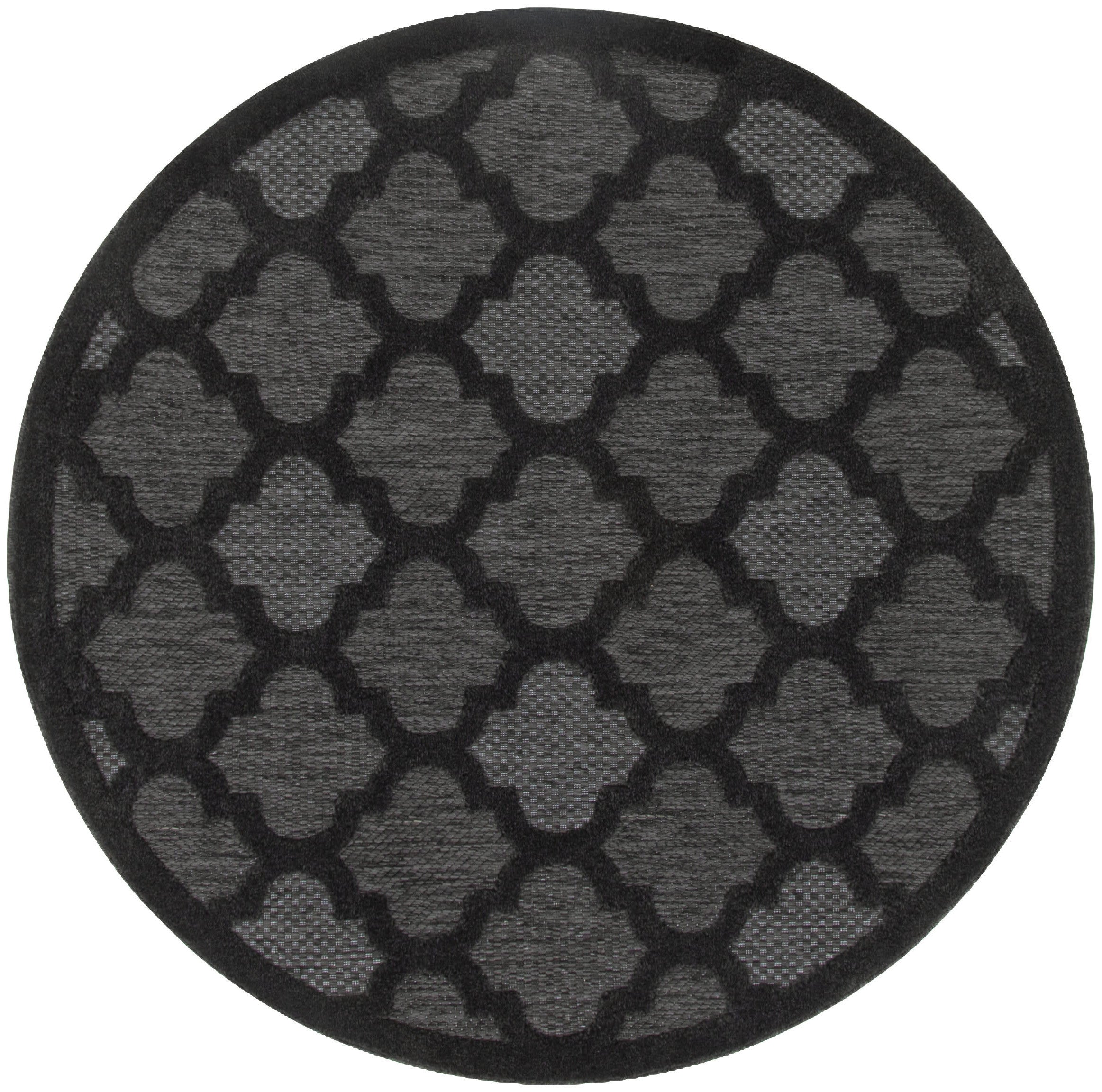 4' Charcoal And Black Round Trellis Indoor Outdoor Area Rug - Sports & Outdoor