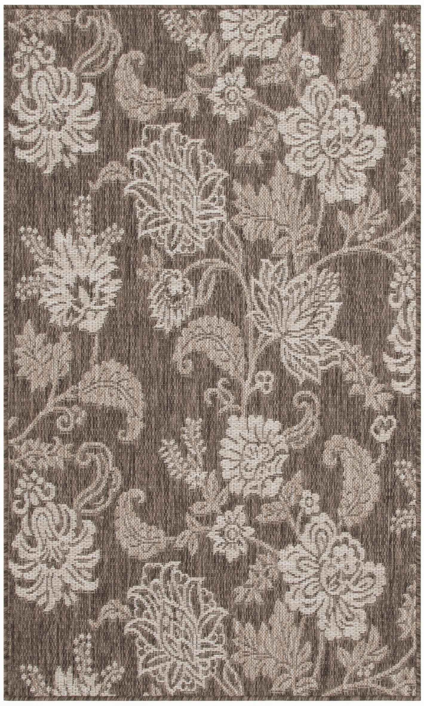 3' X 5' Brown And Ivory Floral Indoor Outdoor Area Rug
